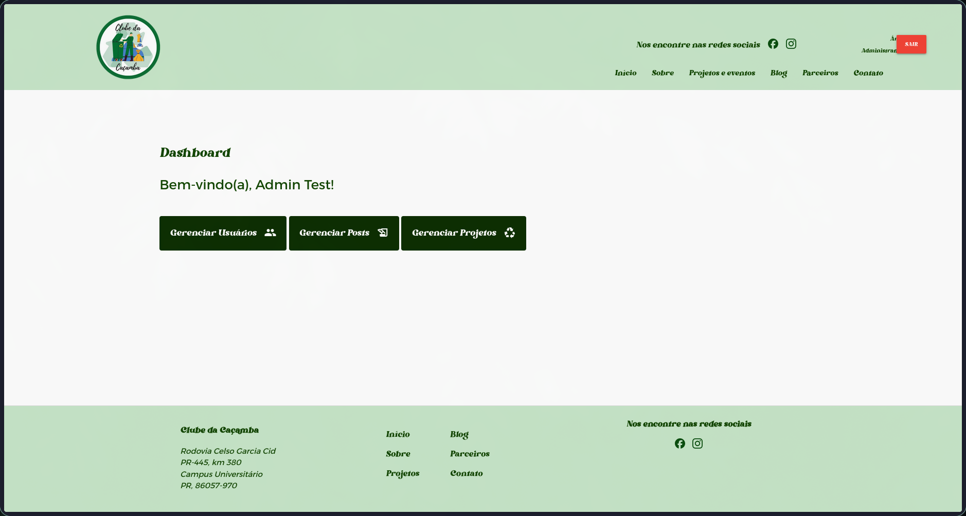 Dashboard administrativo
